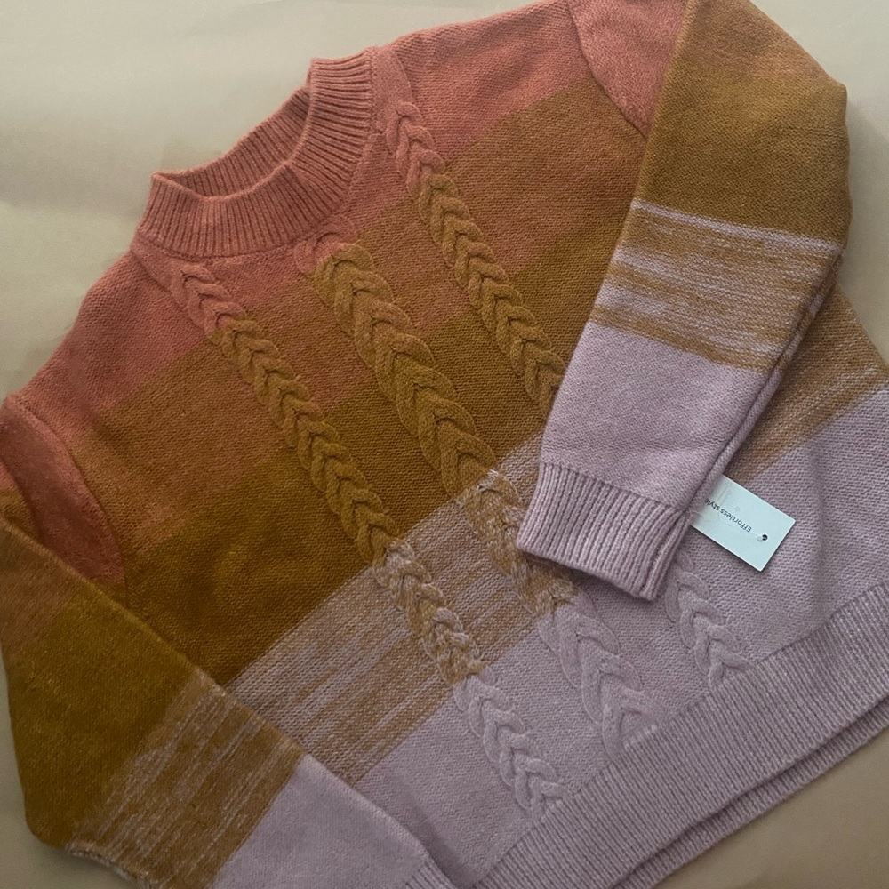 Kids Cozy Cable Knit Sweater - Pink and Brown